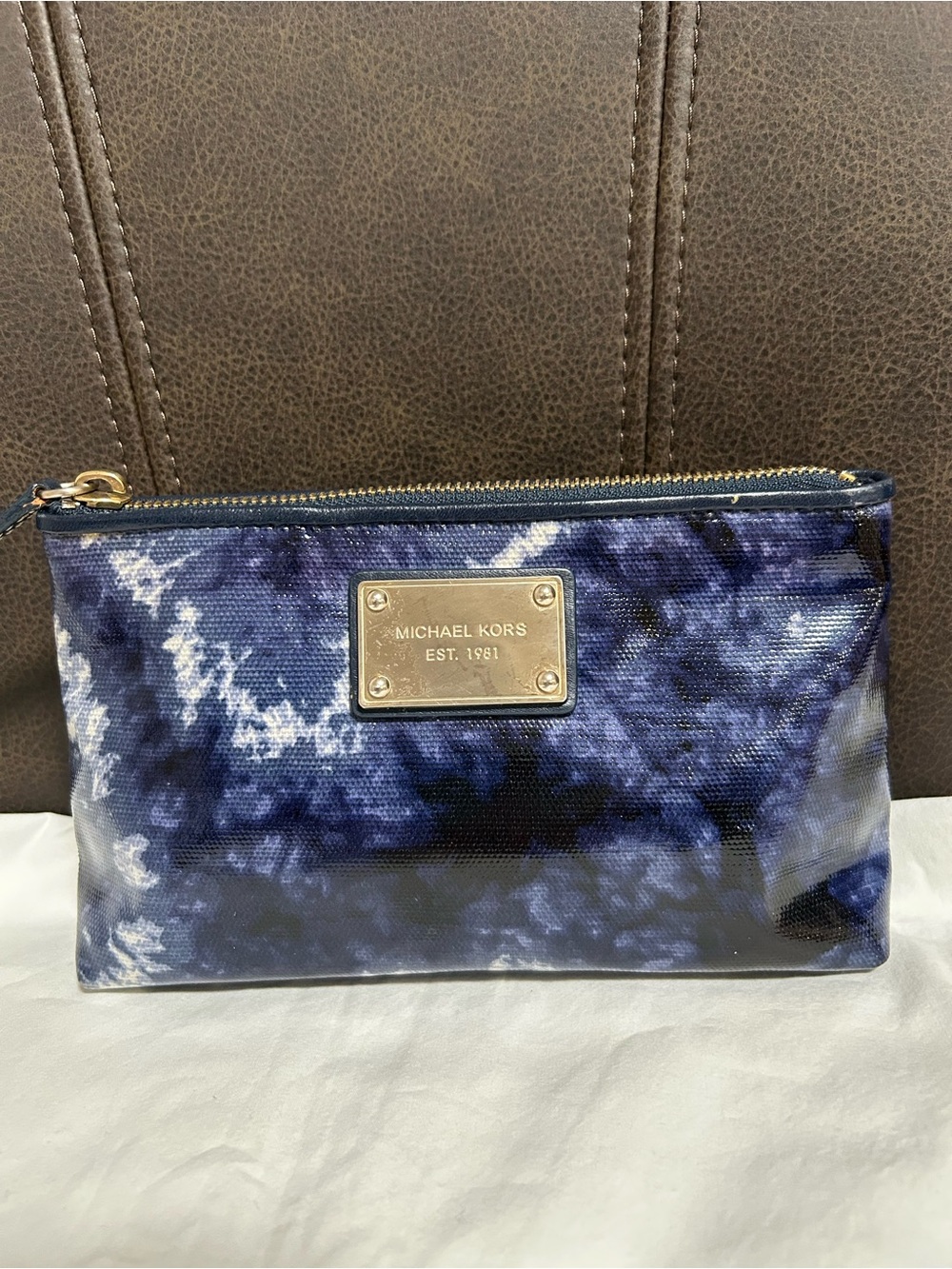 Michael Kors Blue and White Tie-Dye Small Pouch